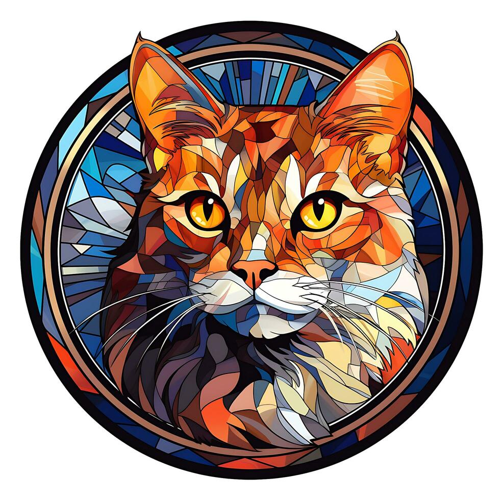 There is a Cat Face Stained Glass illustration art circle shape vector generative ai photo