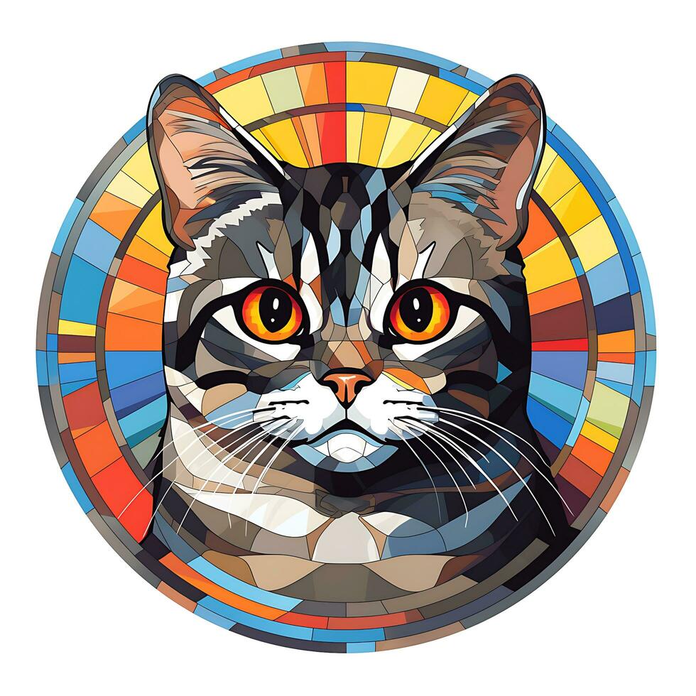 There is a Cat Face Stained Glass illustration art circle shape vector generative ai photo