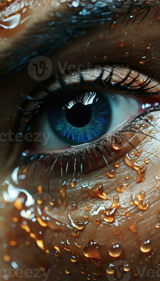 Large portrait of a female human eye. AI generated photo