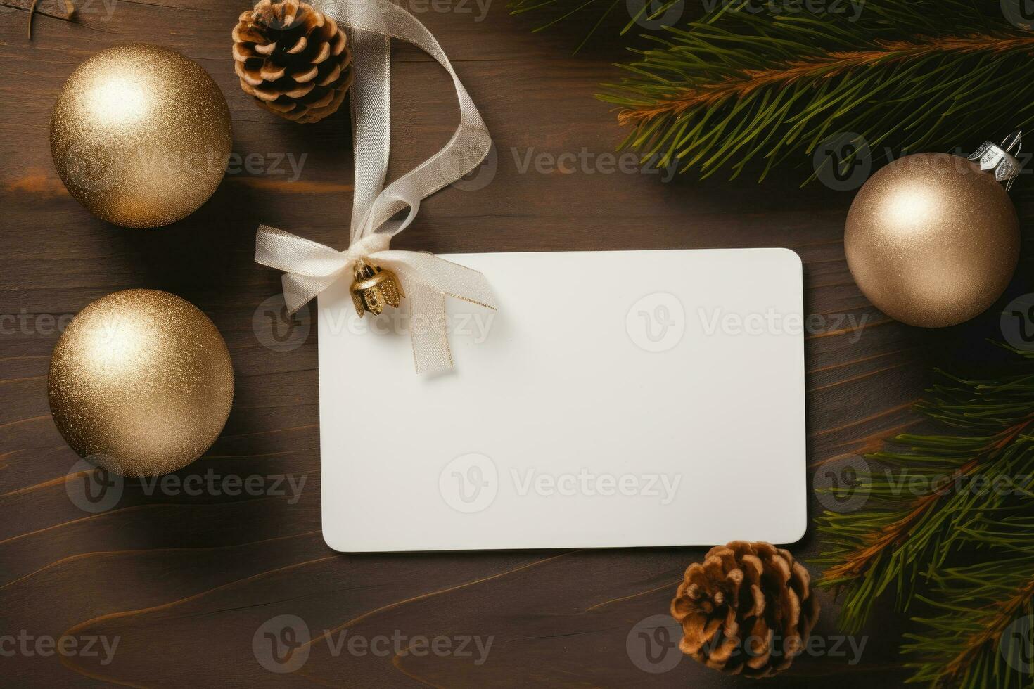 Mock-up of a white tag with a New Year's decor. AI generated photo