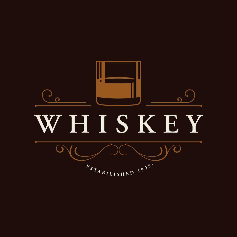 Bourbon whiskey logo design with luxury retro vintage decoration. for labels, badges, bars, restaurants. vector