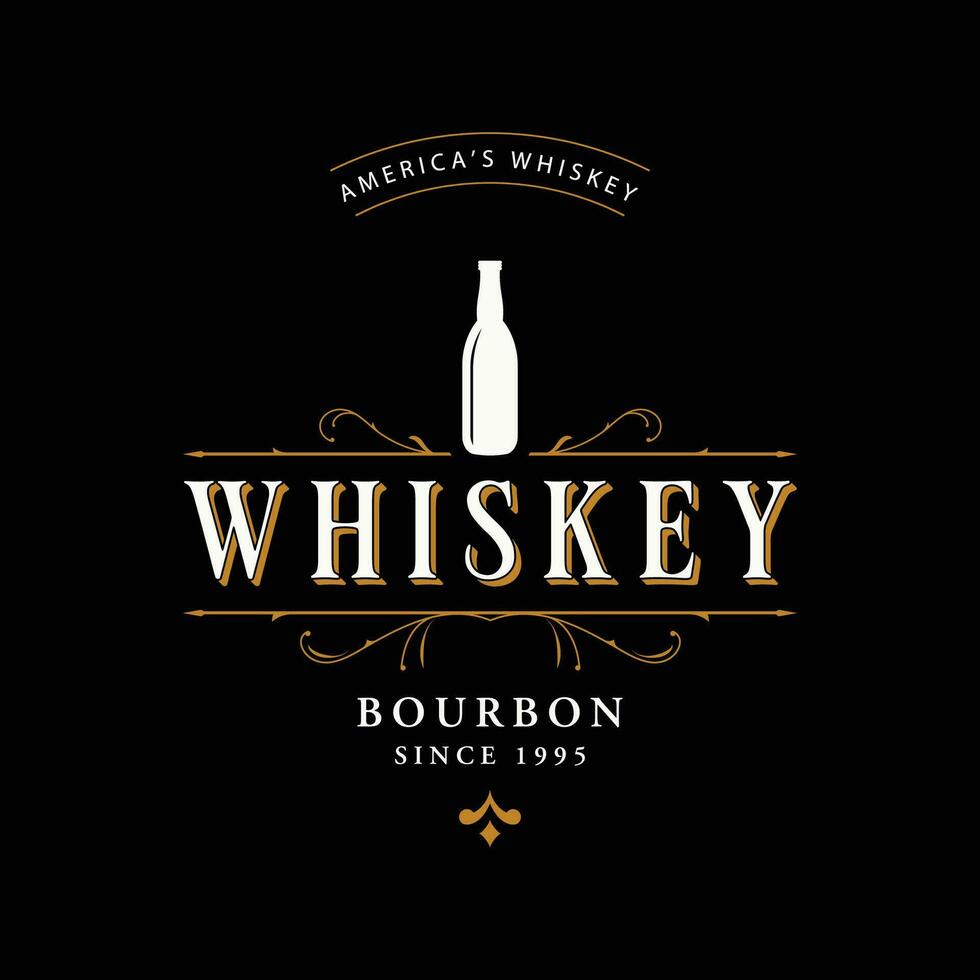 Bourbon whiskey logo design with luxury retro vintage decoration. for labels, badges, bars, restaurants. vector