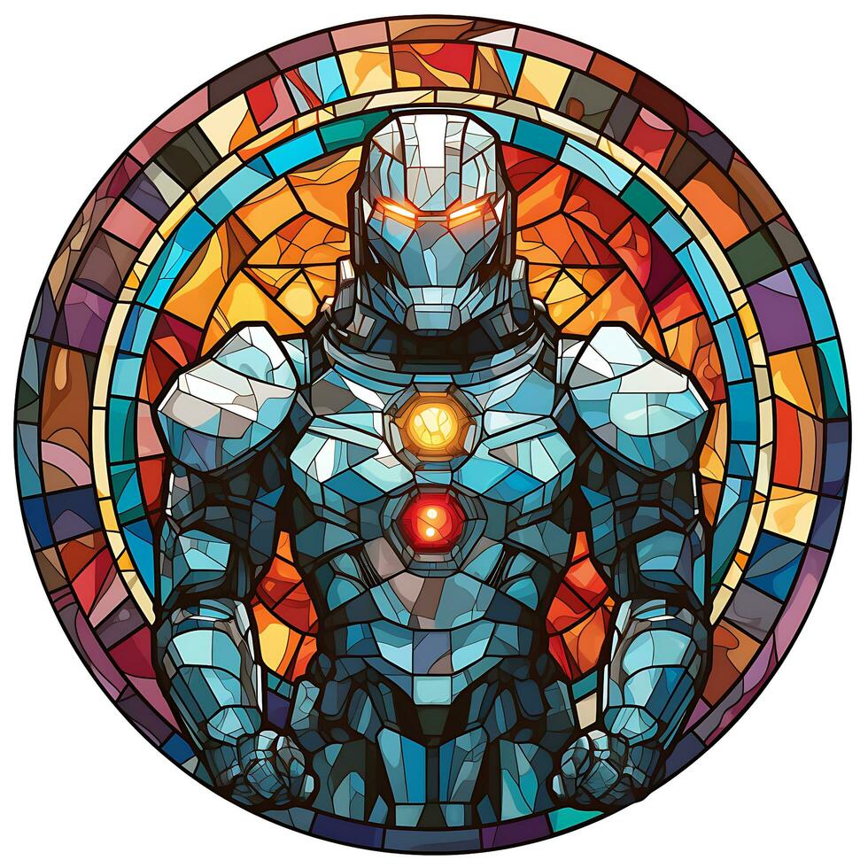 Action Robot Stained Glass window illustration art circle shape vector generative ai photo