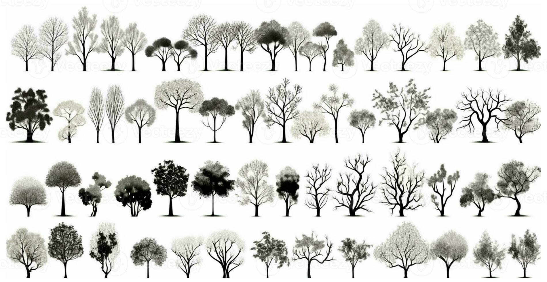 Set of various trees on white - AI generated image photo