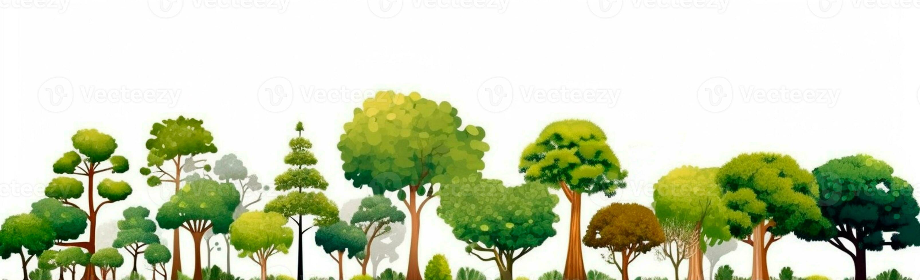 Set of various trees on white - AI generated image photo