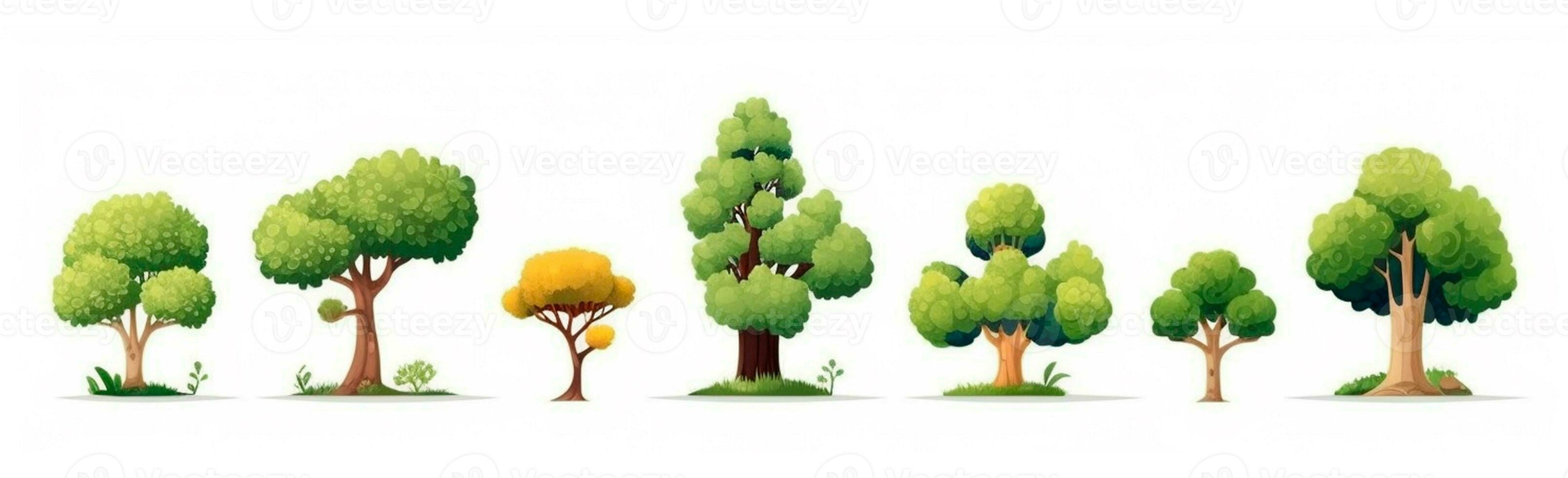 Set of various trees on white - AI generated image photo