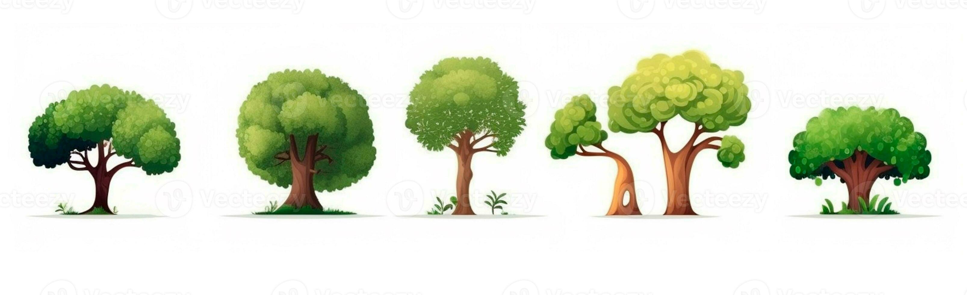 Set of various trees on white - AI generated image photo