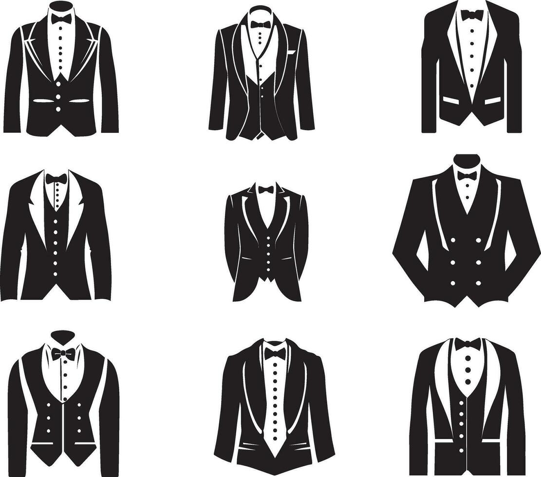 service dinner jacket set of group vector silhouette