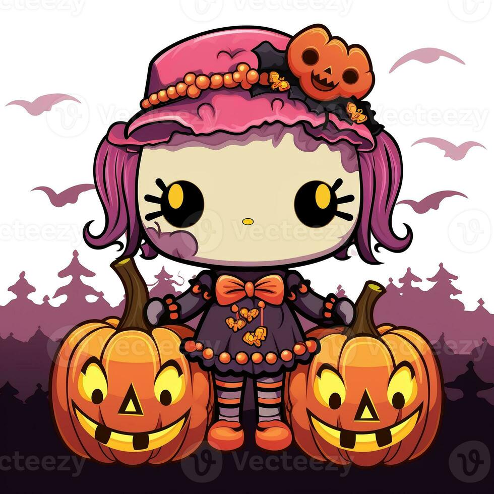 Halloween Spooky Hello Kitty. AI Generated. photo