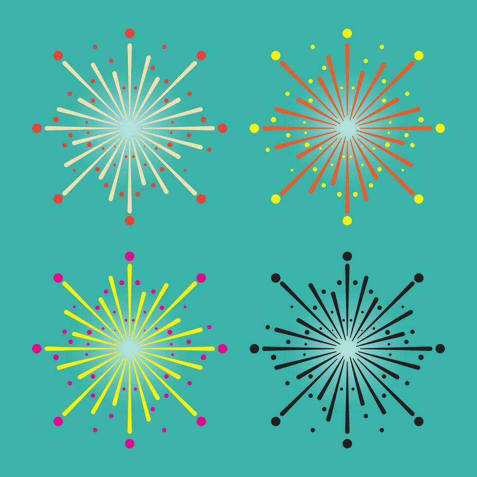 Flat fireworks vector cartoon design illustration. fireworks mascot icon set