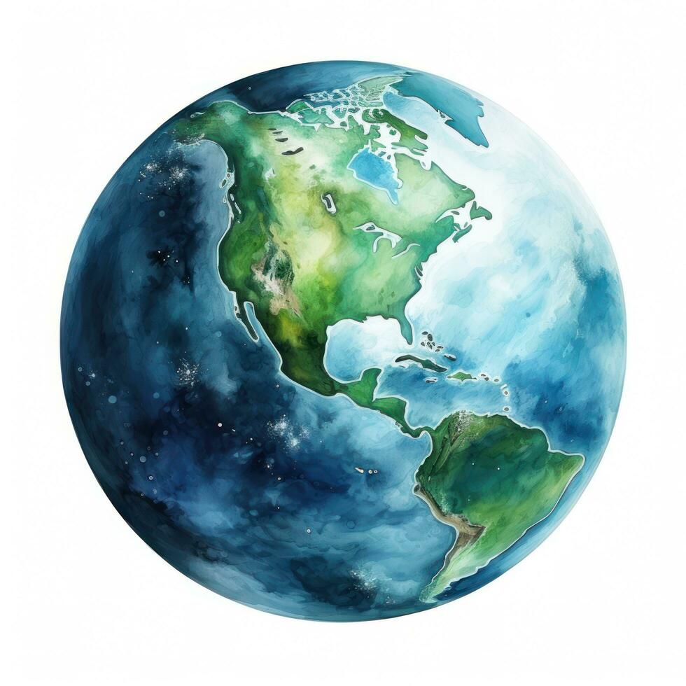Watercolor Earth planet isolated photo