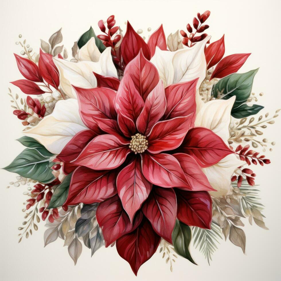 watercolor poinsettia christmas wreath flower isolated photo