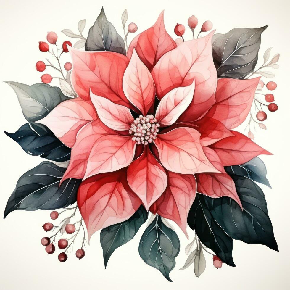 watercolor poinsettia flower isolated photo