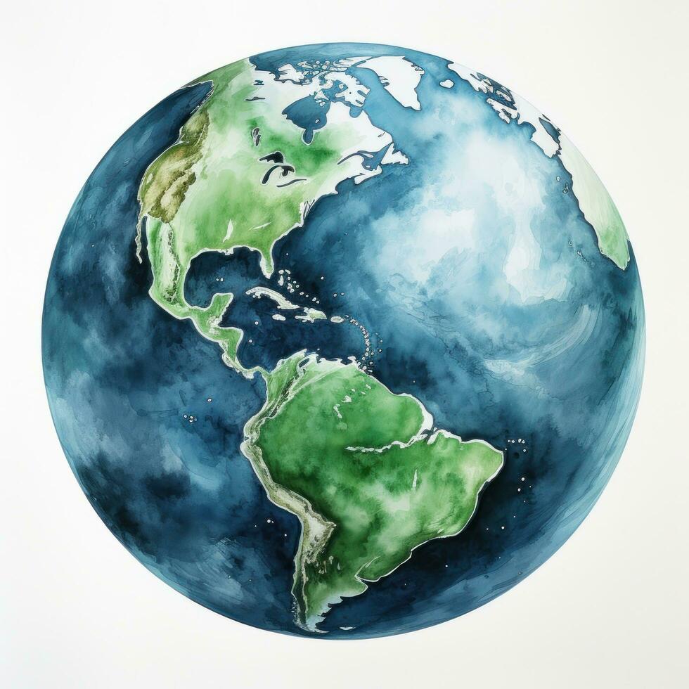 Watercolor Earth planet isolated photo