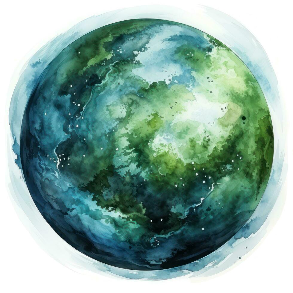 Watercolor Earth planet isolated photo