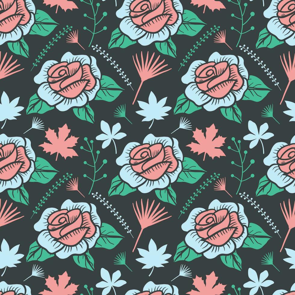 Elegant Botanical Roses Summer Floral Pattern vector