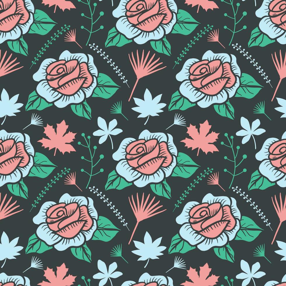 Elegant Botanical Roses Summer Floral Pattern vector