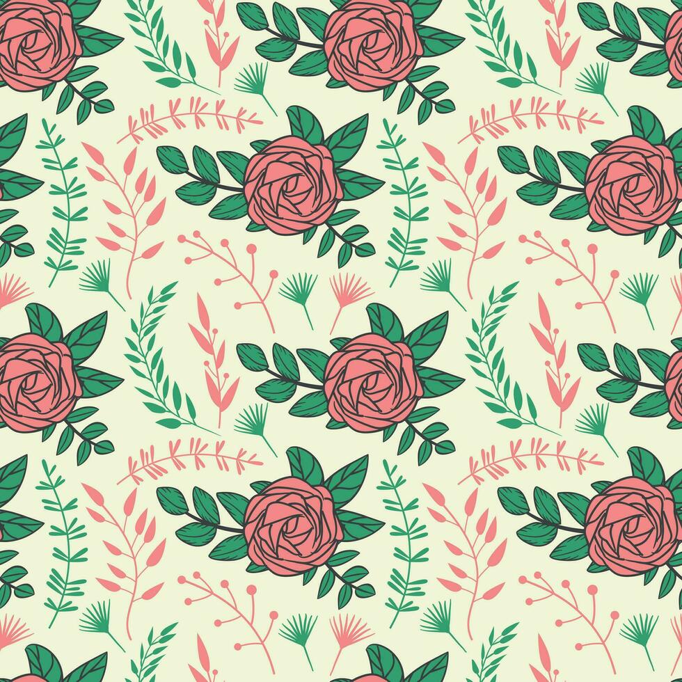 Elegant Botanical Roses Summer Floral Pattern vector