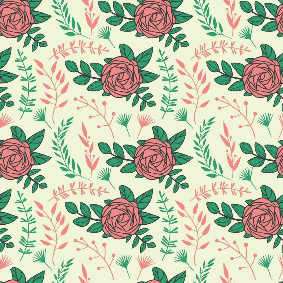 Elegant Botanical Roses Summer Floral Pattern vector