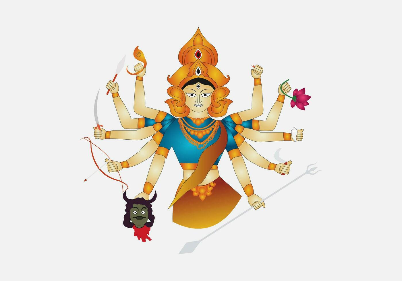 diosa Durga cara en contento Durga puja vector