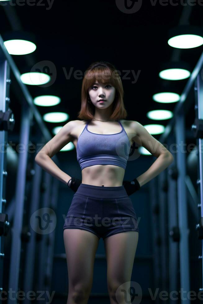 A Young Woman Engaged in Energetic Indoor Sports Training AI Generative photo