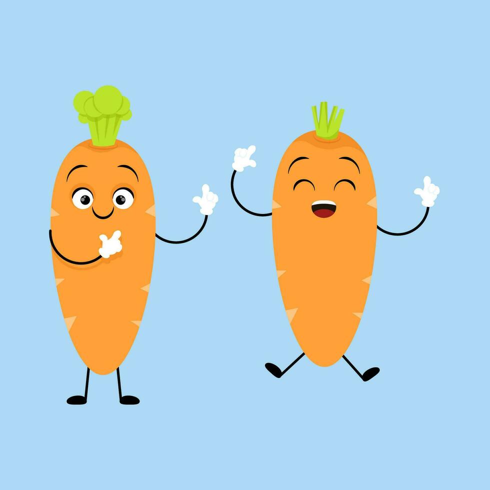 Orange carrot character set for World Vegan Day vector