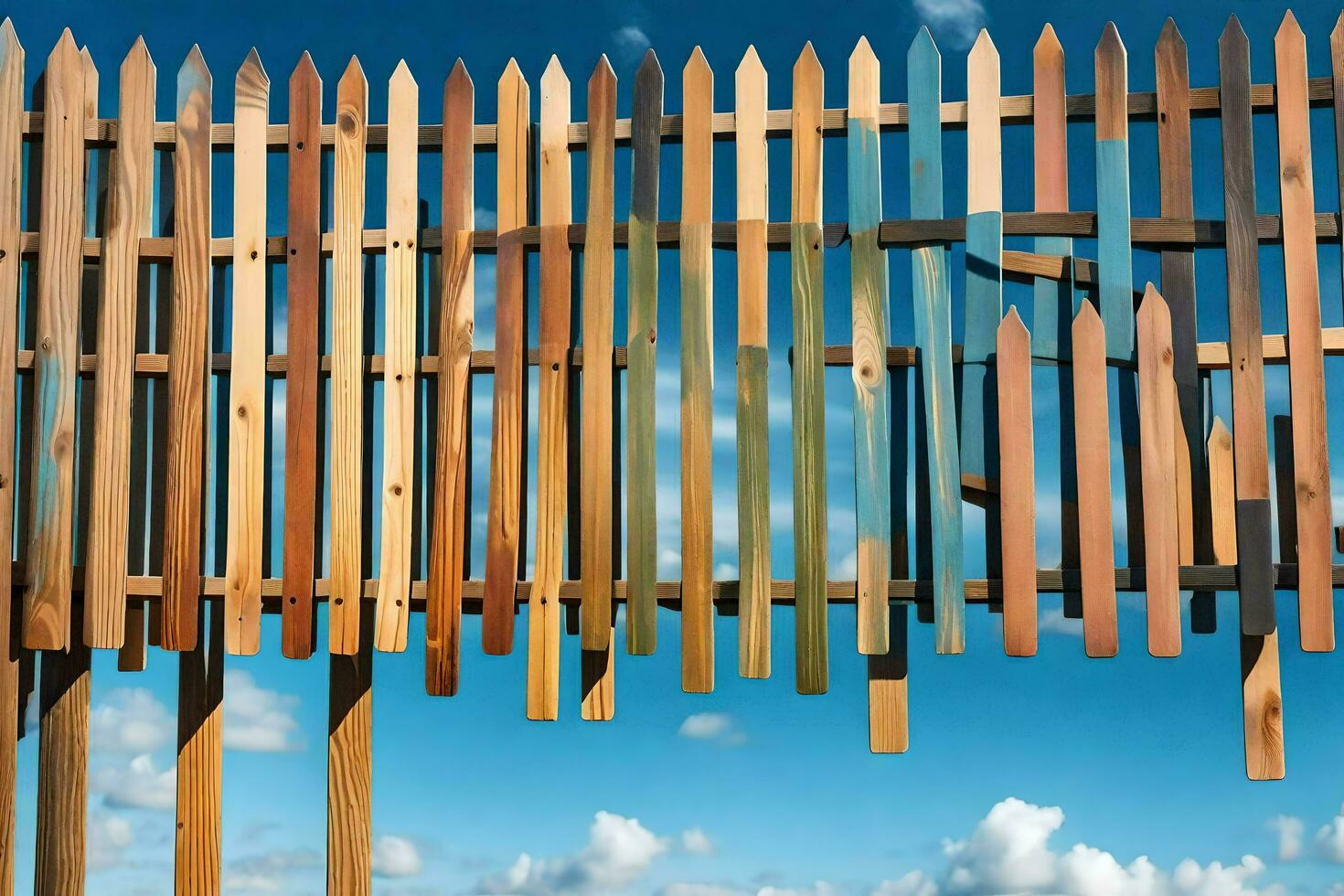 a wooden fence with a blue sky in the background. AI-Generated photo