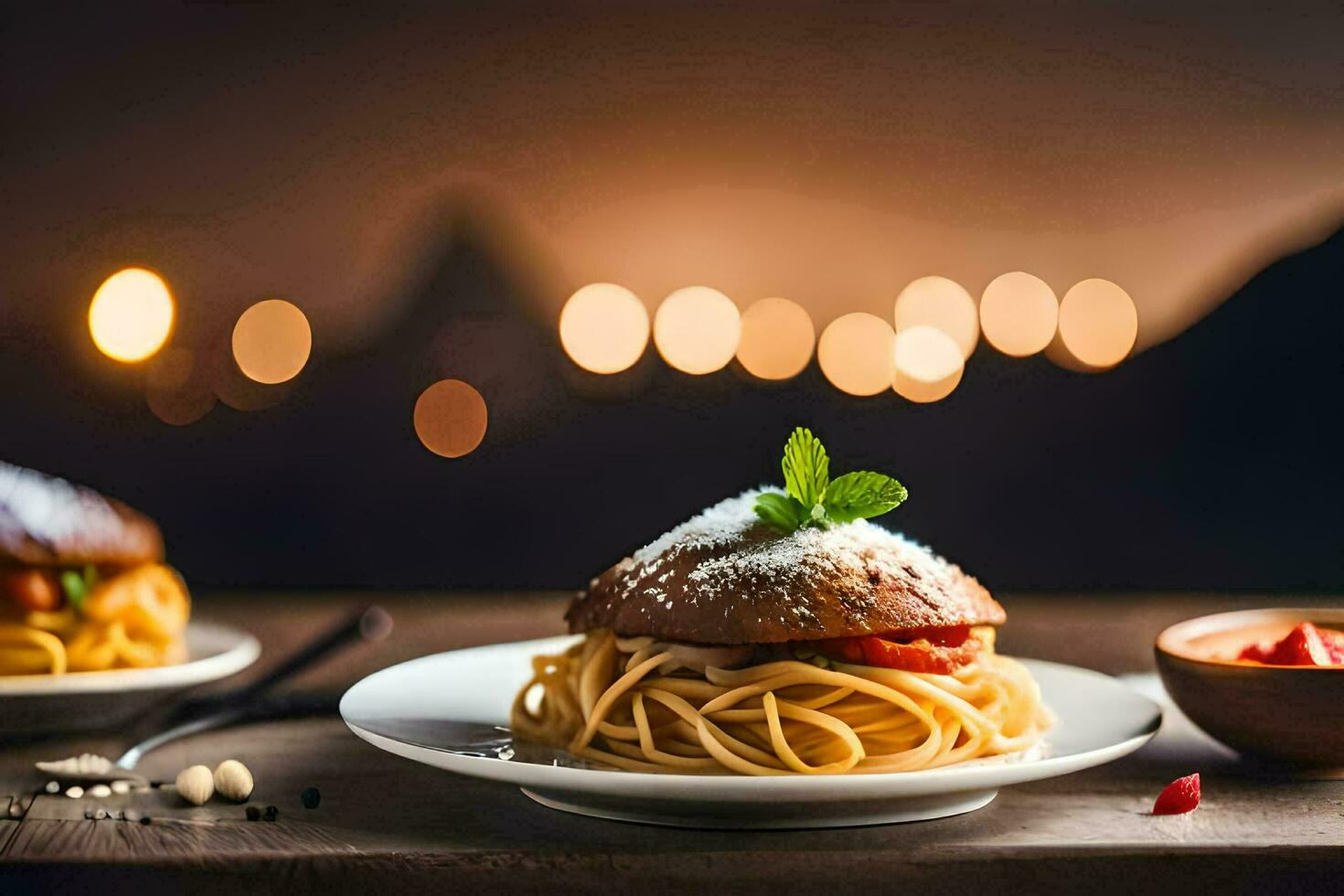 spaghetti and tomato sauce on a plate. AI-Generated photo