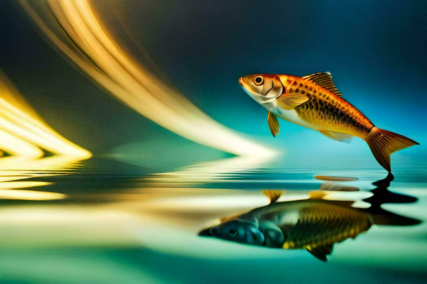 a fish is reflected in the water with a bright light. AI-Generated photo