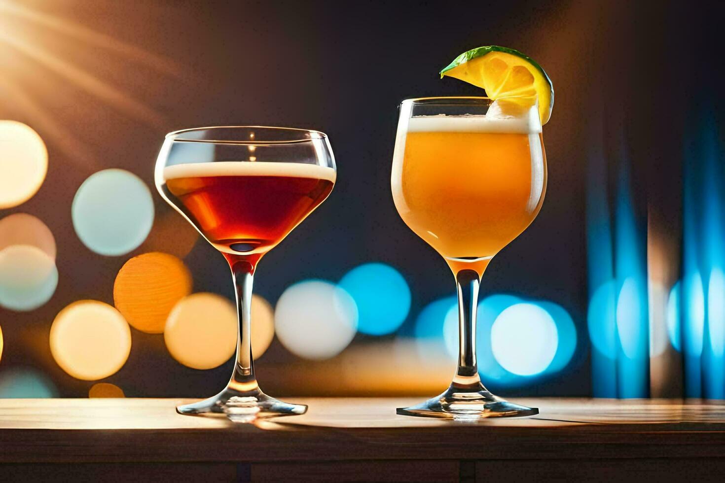 two glasses of alcohol with a lime slice. AI-Generated photo