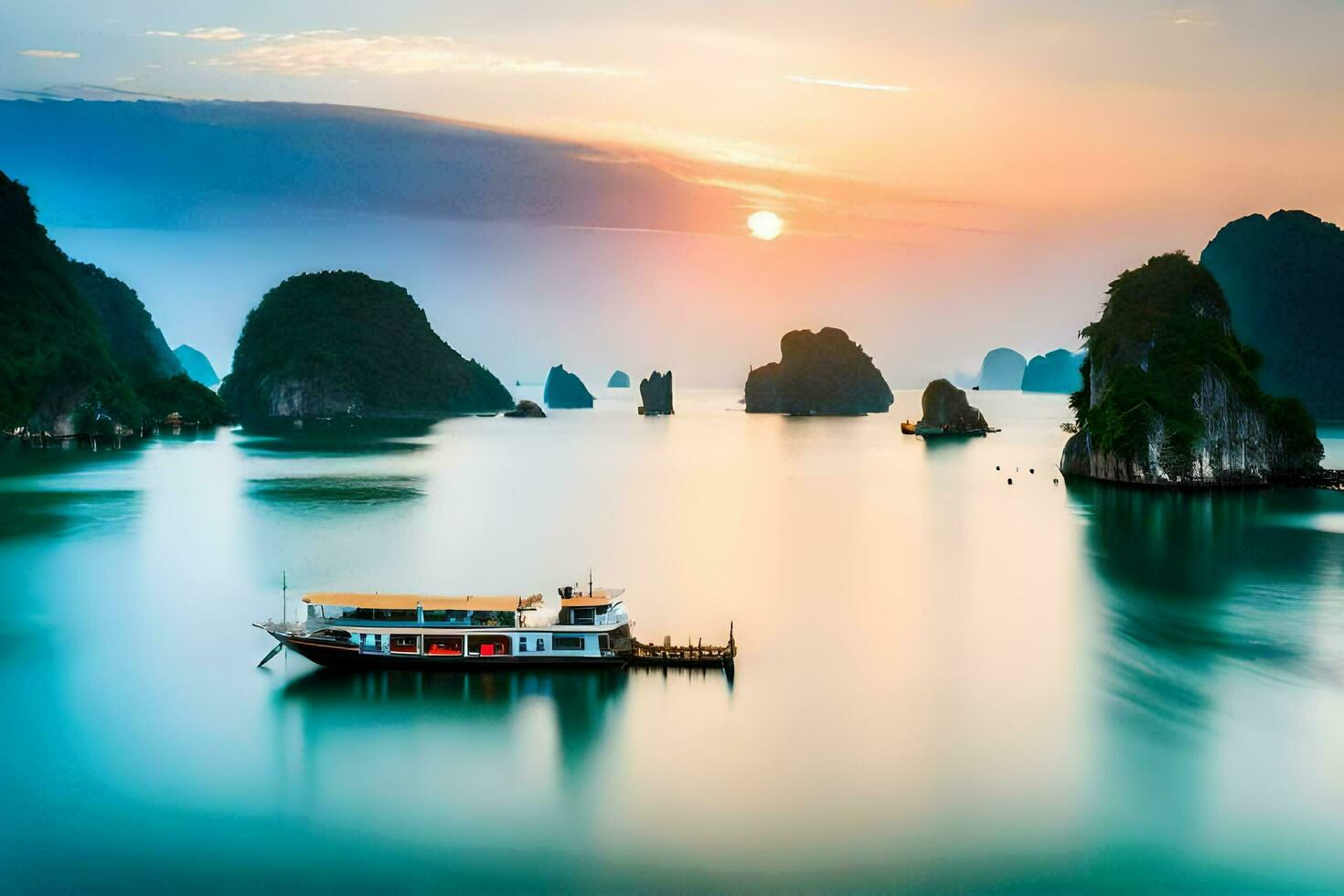 a boat in the water at sunset. AI-Generated photo