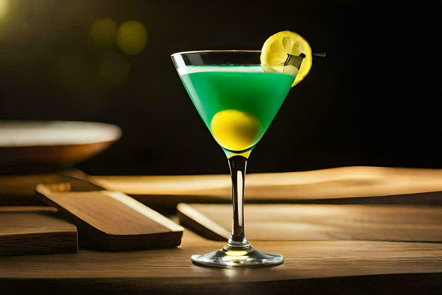 a green cocktail with a lemon wedge. AI-Generated photo