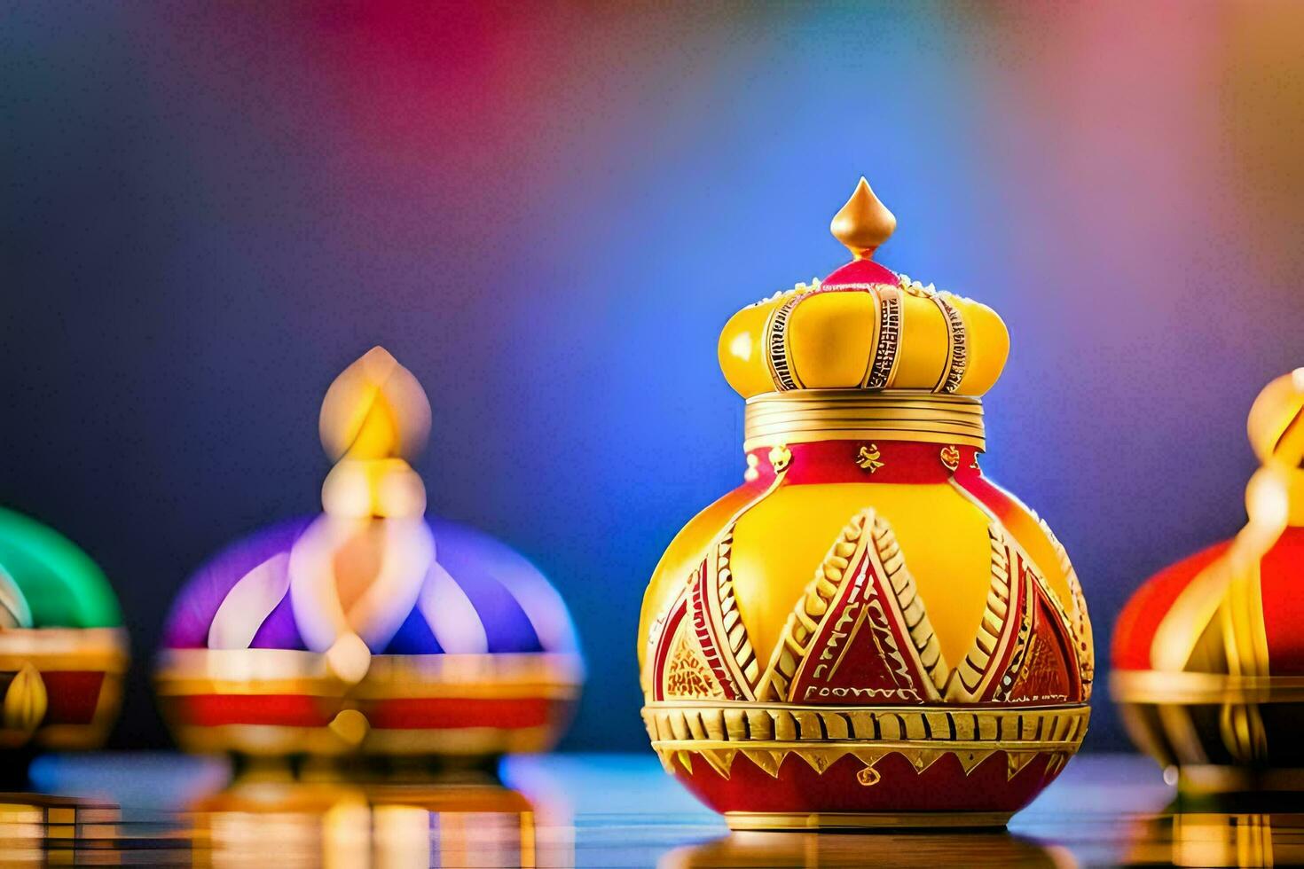 colorful decorative lamps on a table. AI-Generated photo