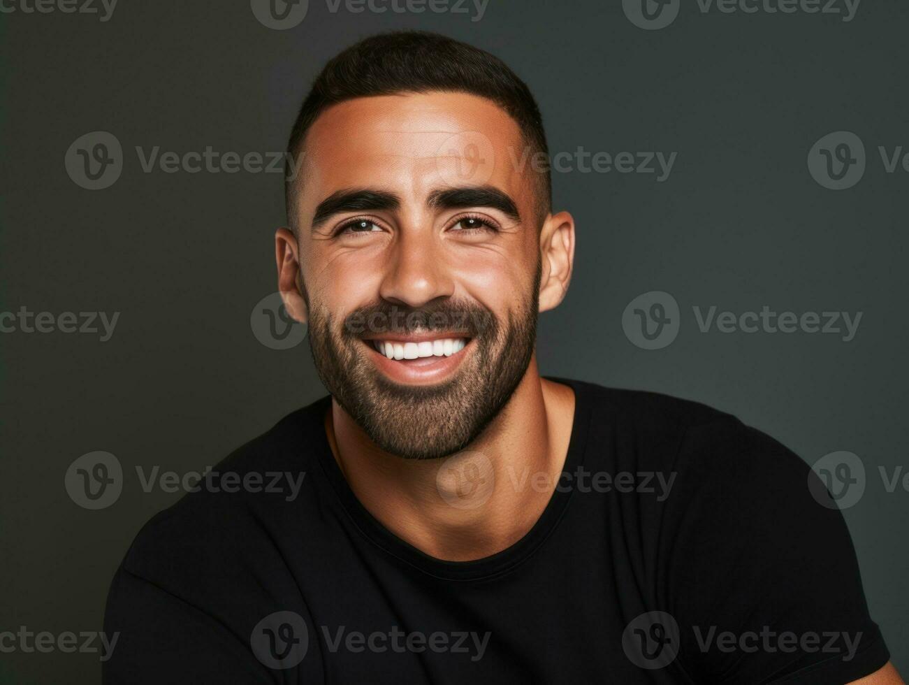 Happy european man in casual clothing against a neutral background AI Generative photo