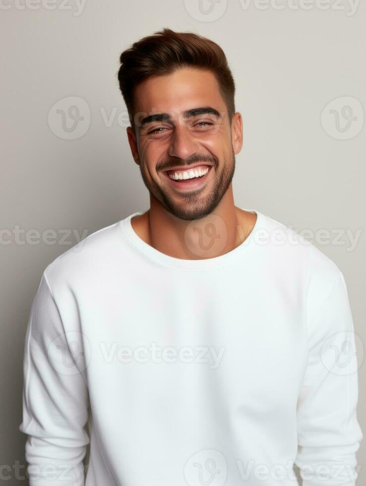 Happy european man in casual clothing against a neutral background AI Generative photo