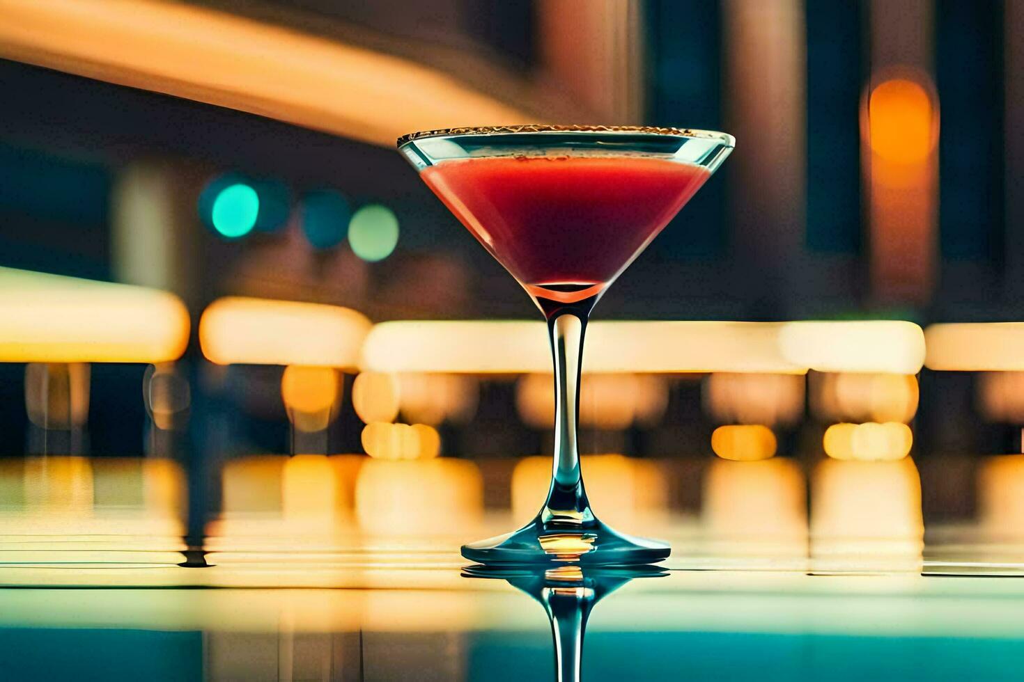 a cocktail in a martini glass on a table. AI-Generated photo