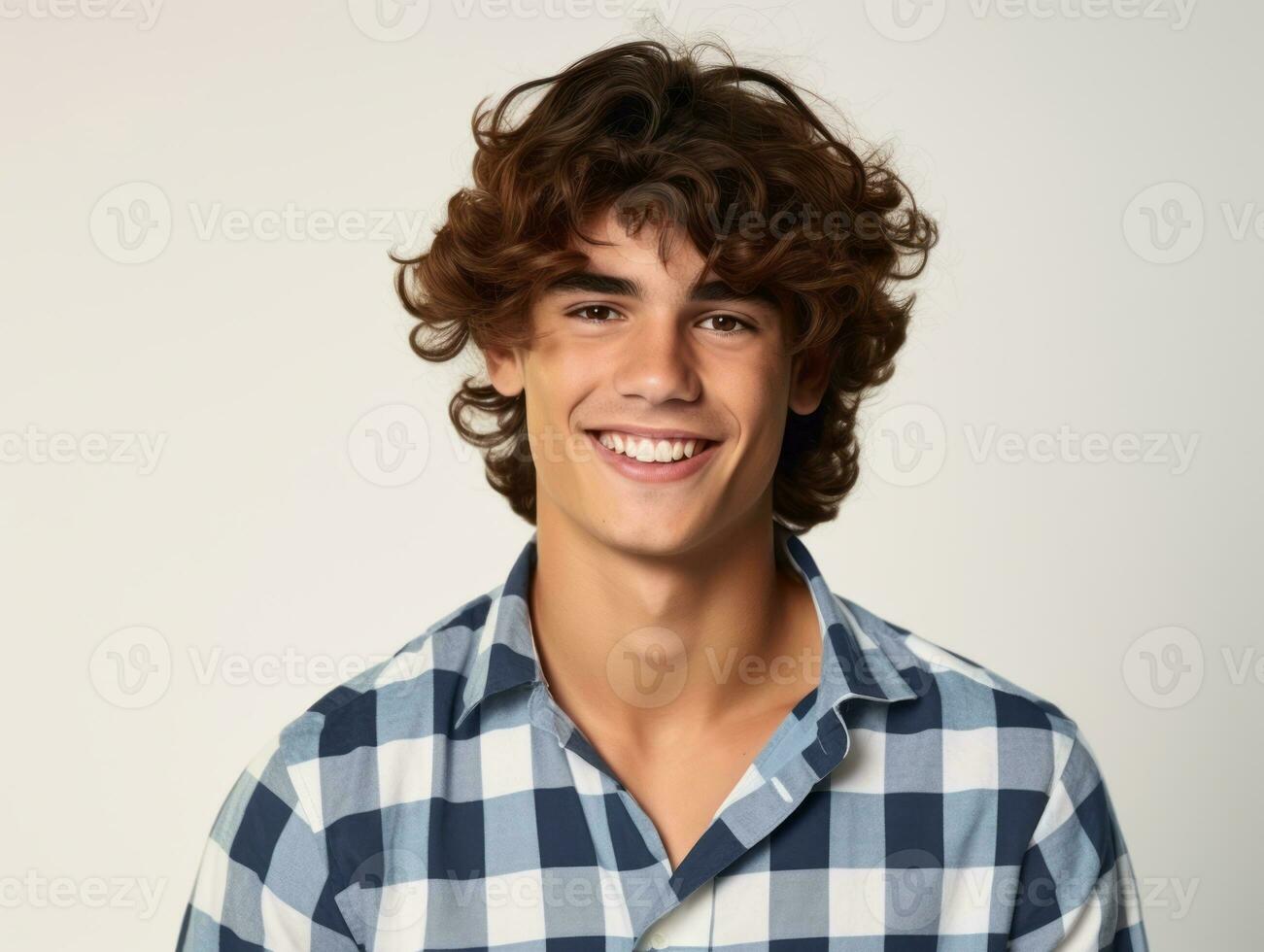 Happy european man in casual clothing against a neutral background AI Generative photo