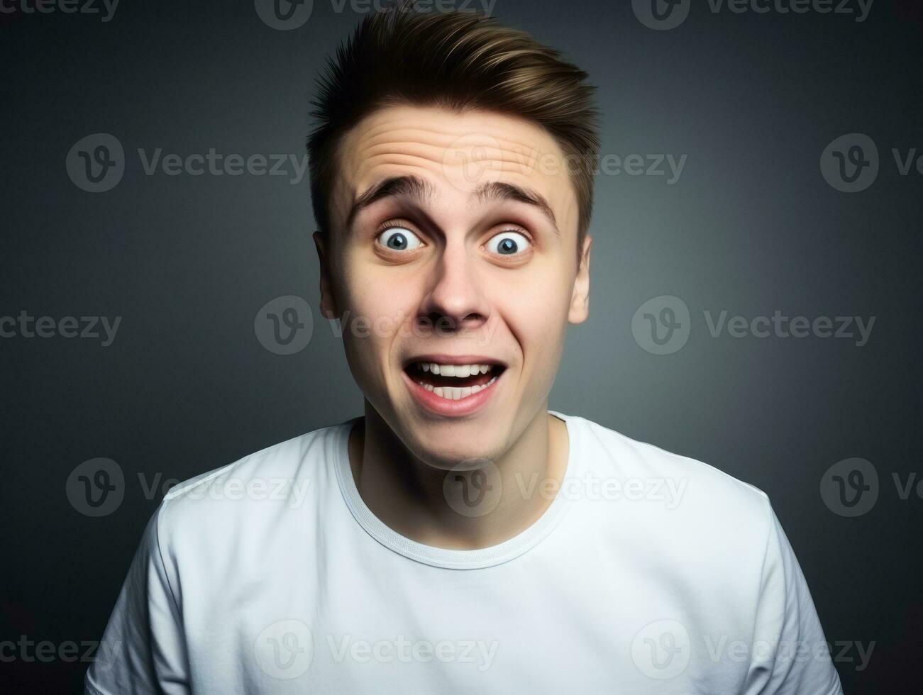 Happy european man in casual clothing against a neutral background AI Generative photo