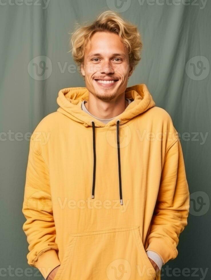 Happy european man in casual clothing against a neutral background AI Generative photo