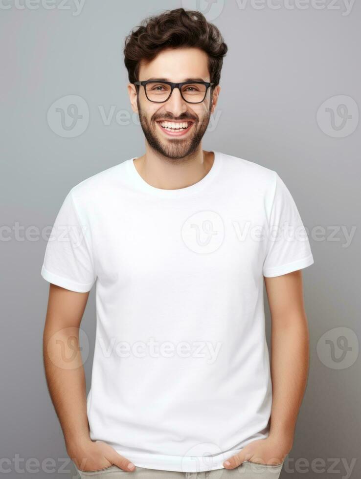 Happy european man in casual clothing against a neutral background AI Generative photo