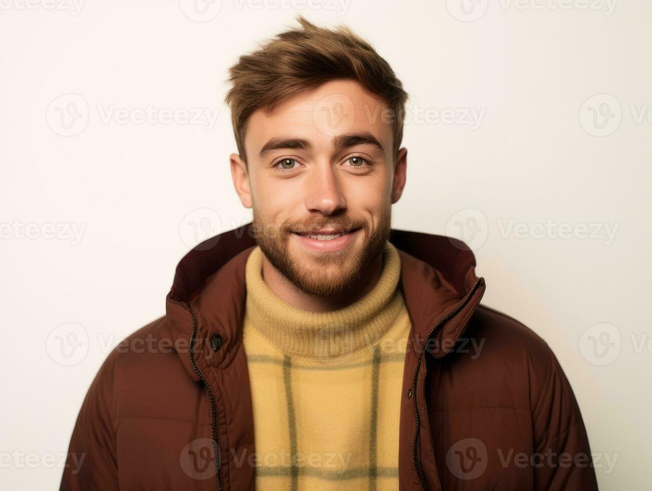 Happy european man in casual clothing against a neutral background AI Generative photo