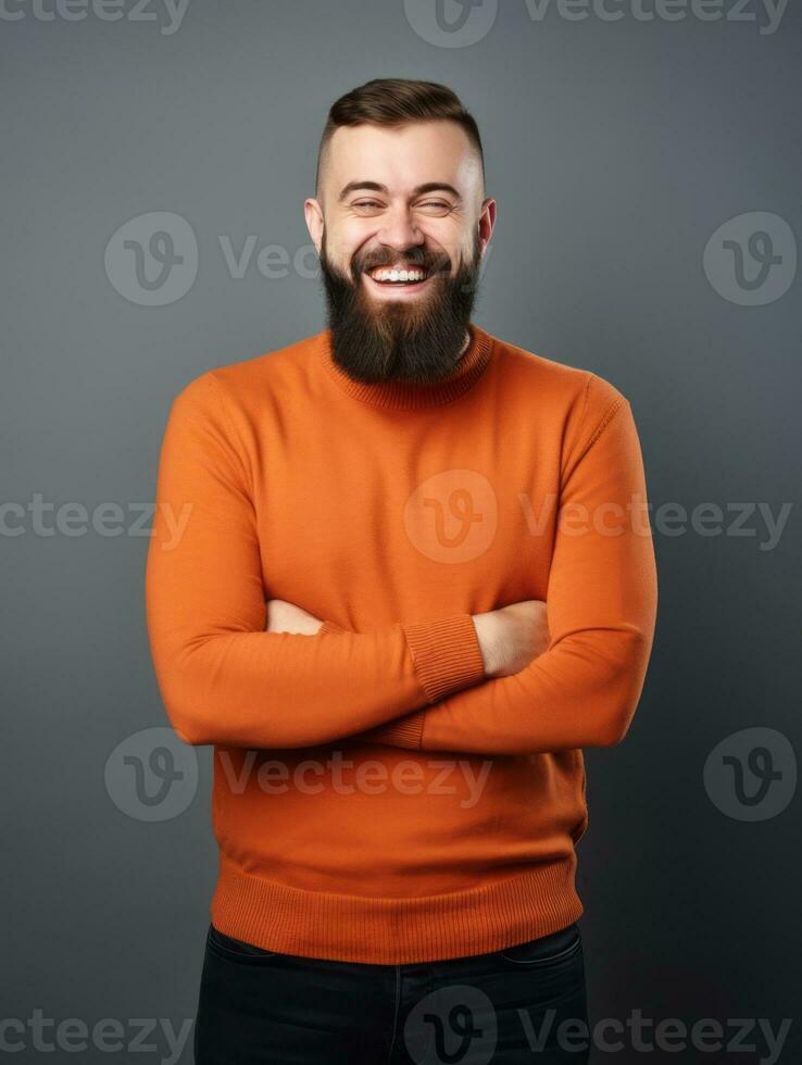 Happy european man in casual clothing against a neutral background AI Generative photo