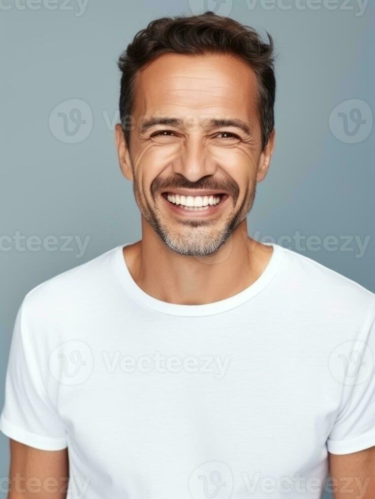 Happy european man in casual clothing against a neutral background AI Generative photo