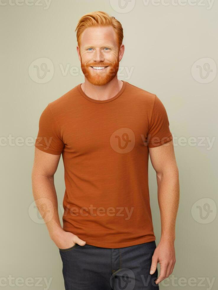 Happy european man in casual clothing against a neutral background AI Generative photo