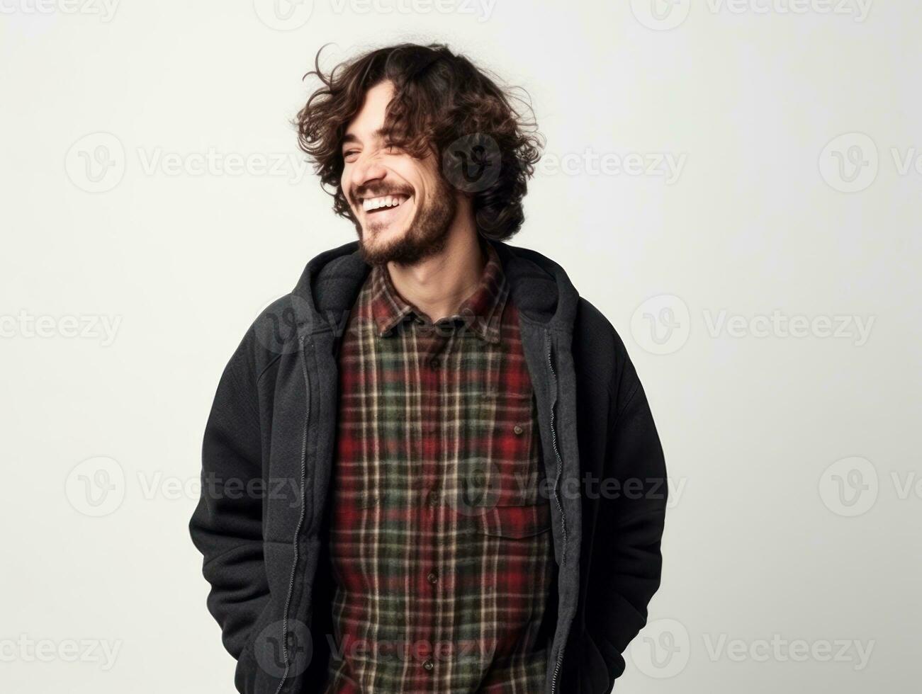 Happy european man in casual clothing against a neutral background AI Generative photo