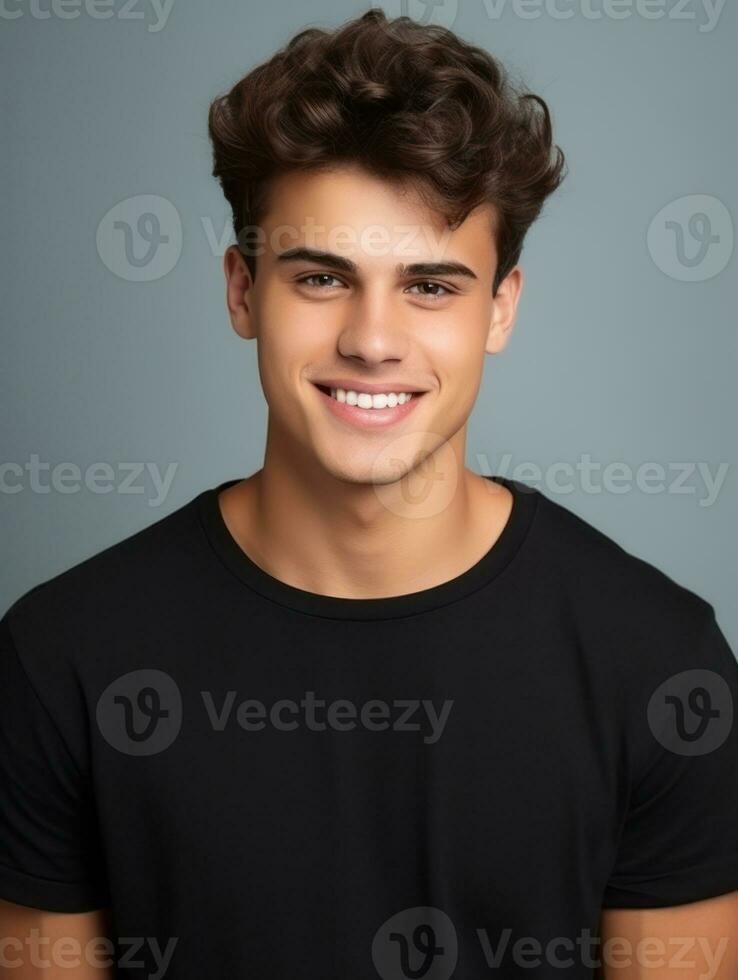 Happy european man in casual clothing against a neutral background AI Generative photo