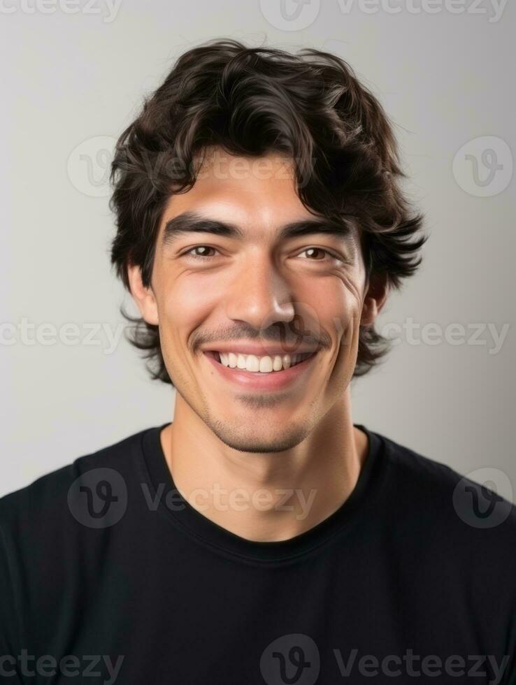 Happy european man in casual clothing against a neutral background AI Generative photo