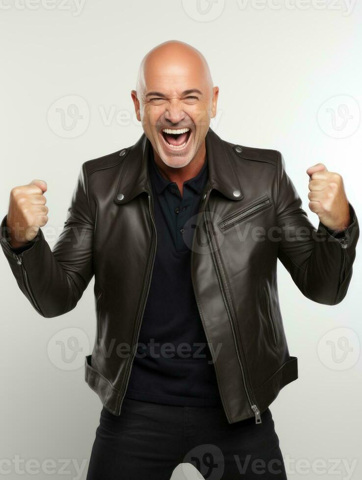 Happy european man in casual clothing against a neutral background AI Generative photo