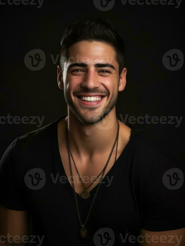 Happy european man in casual clothing against a neutral background AI Generative photo