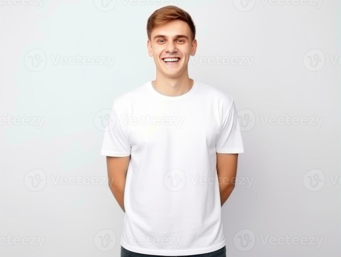 Happy european man in casual clothing against a neutral background AI Generative photo